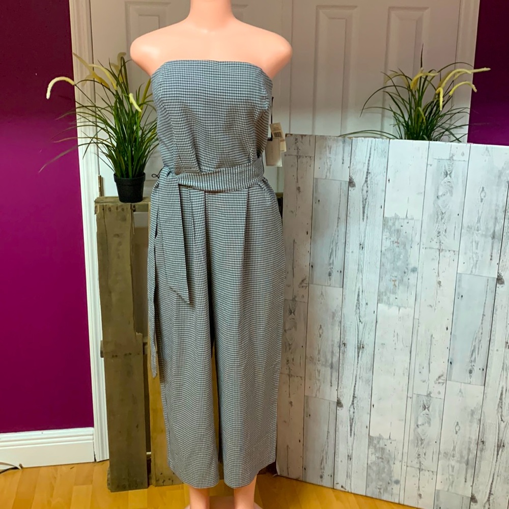 1. State woman’s Black Belted check Sleeveless Strapless wide leg Jumpsuit 12